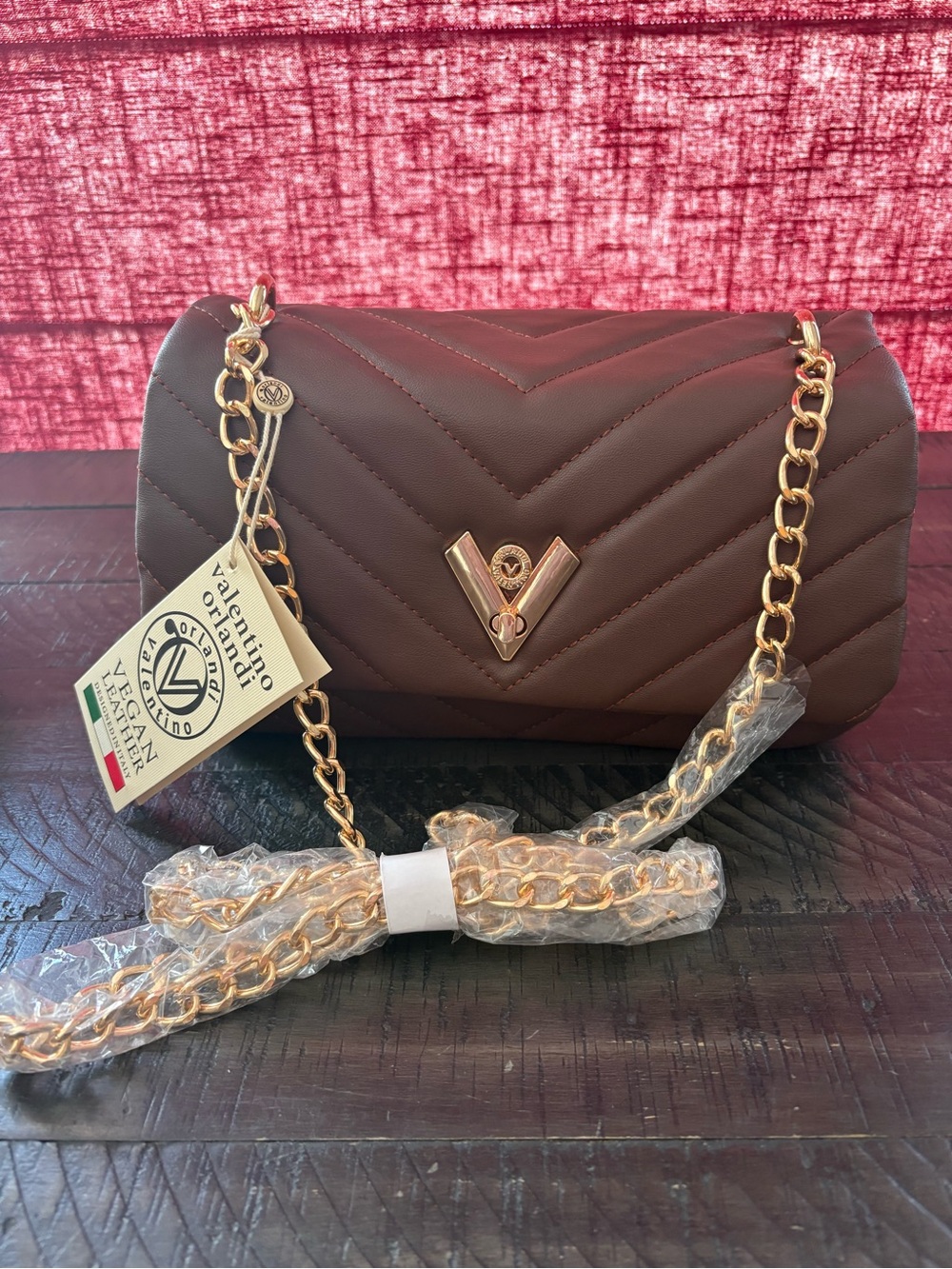 Quilted Leather Shoulder Bag in Chocolate Brown